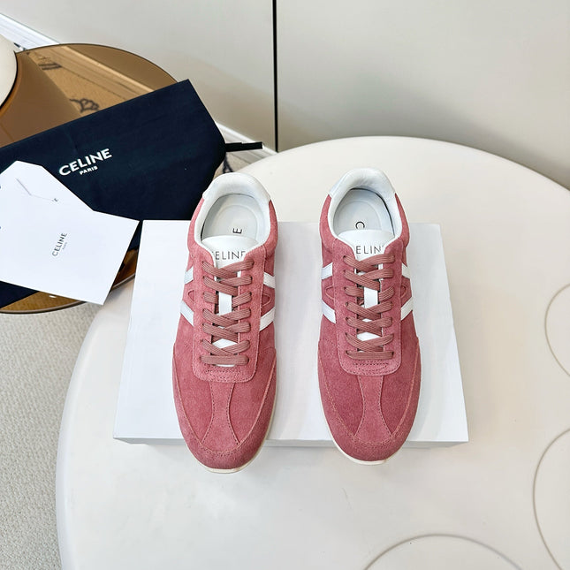 CELINE 25S JOGGER LOW LACE UP SNEAKER WITH TRIOMPHE IN BABY PINK SUEDE