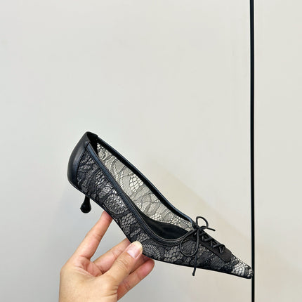 JIMMY CHOO 26S LACE-UP HEELS IN BLACK LACE AND LAMBSKIN