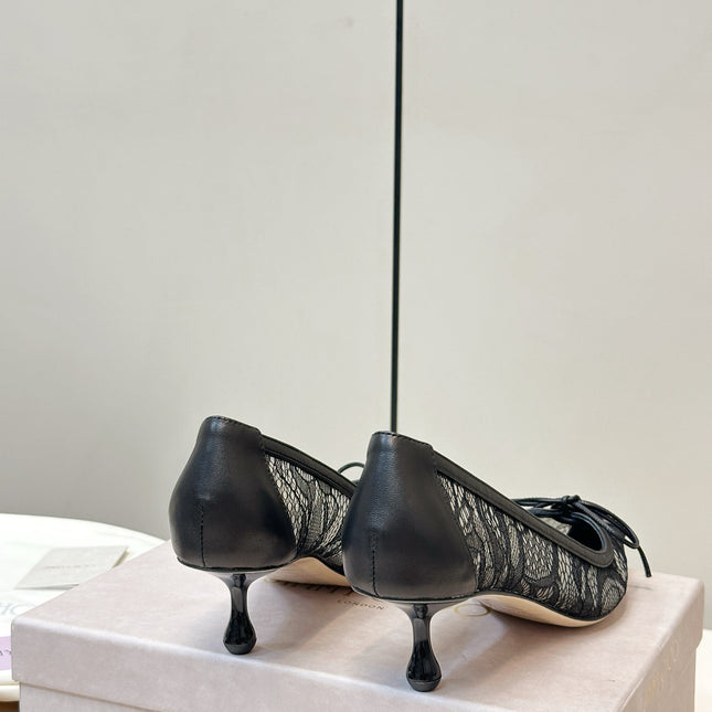 JIMMY CHOO 26S LACE-UP HEELS IN BLACK LACE AND LAMBSKIN