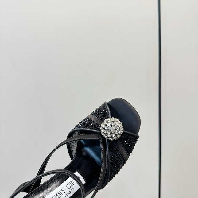 JIMMY CHOO 26S HEELED SANDALS 100 MM IN BLACK CRYSTAL EMBELLISHMENT