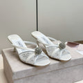 JIMMY CHOO 26S SACORA MULE 80 MM IN WHITE CRYSTAL EMBELLISHMENT