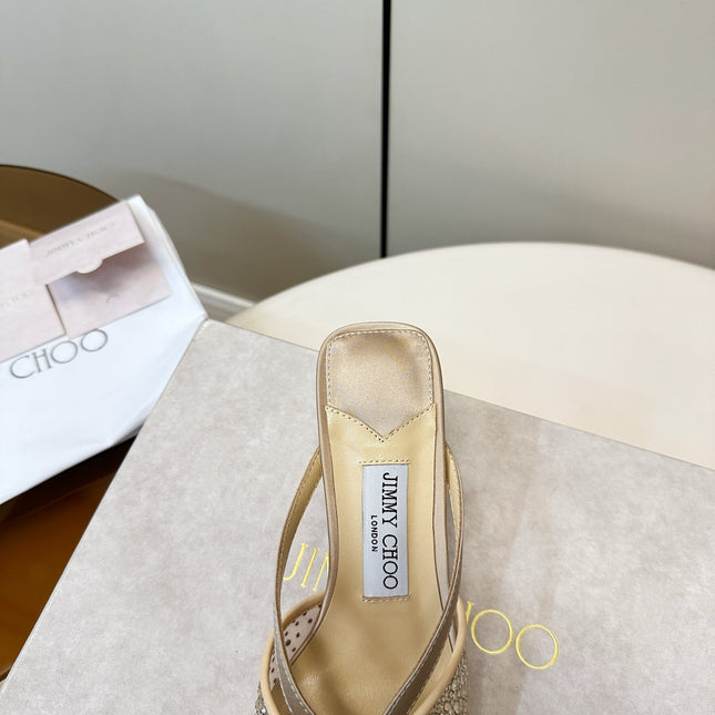 JIMMY CHOO 26S SACORA MULE 80 MM IN BEIGE CRYSTAL EMBELLISHMENT