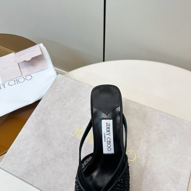 JIMMY CHOO 26S SACORA MULE 80 MM IN BLACK CRYSTAL EMBELLISHMENT