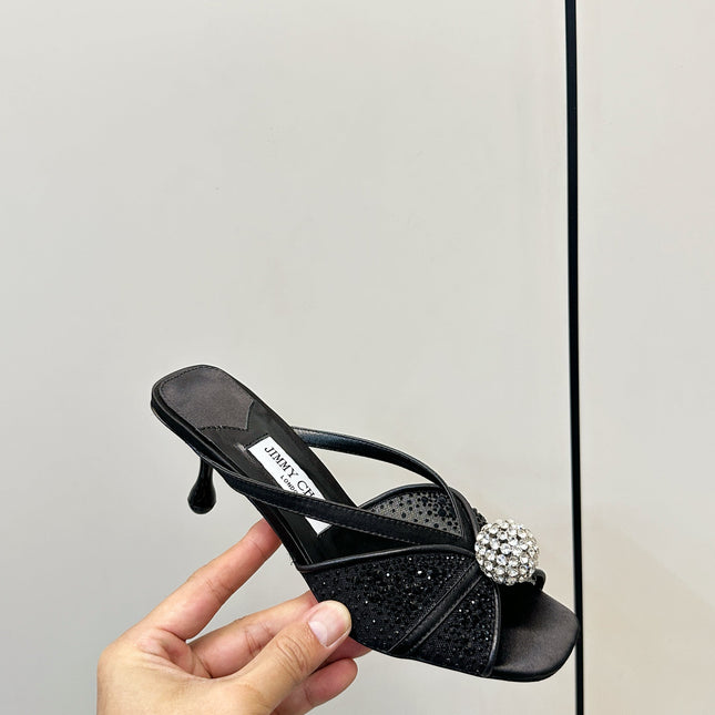 JIMMY CHOO 26S SACORA MULE 80 MM IN BLACK CRYSTAL EMBELLISHMENT