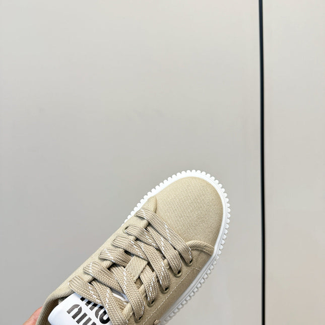 MIUMIU 26S SNEAKER MULES IN BEIGE CANVAS