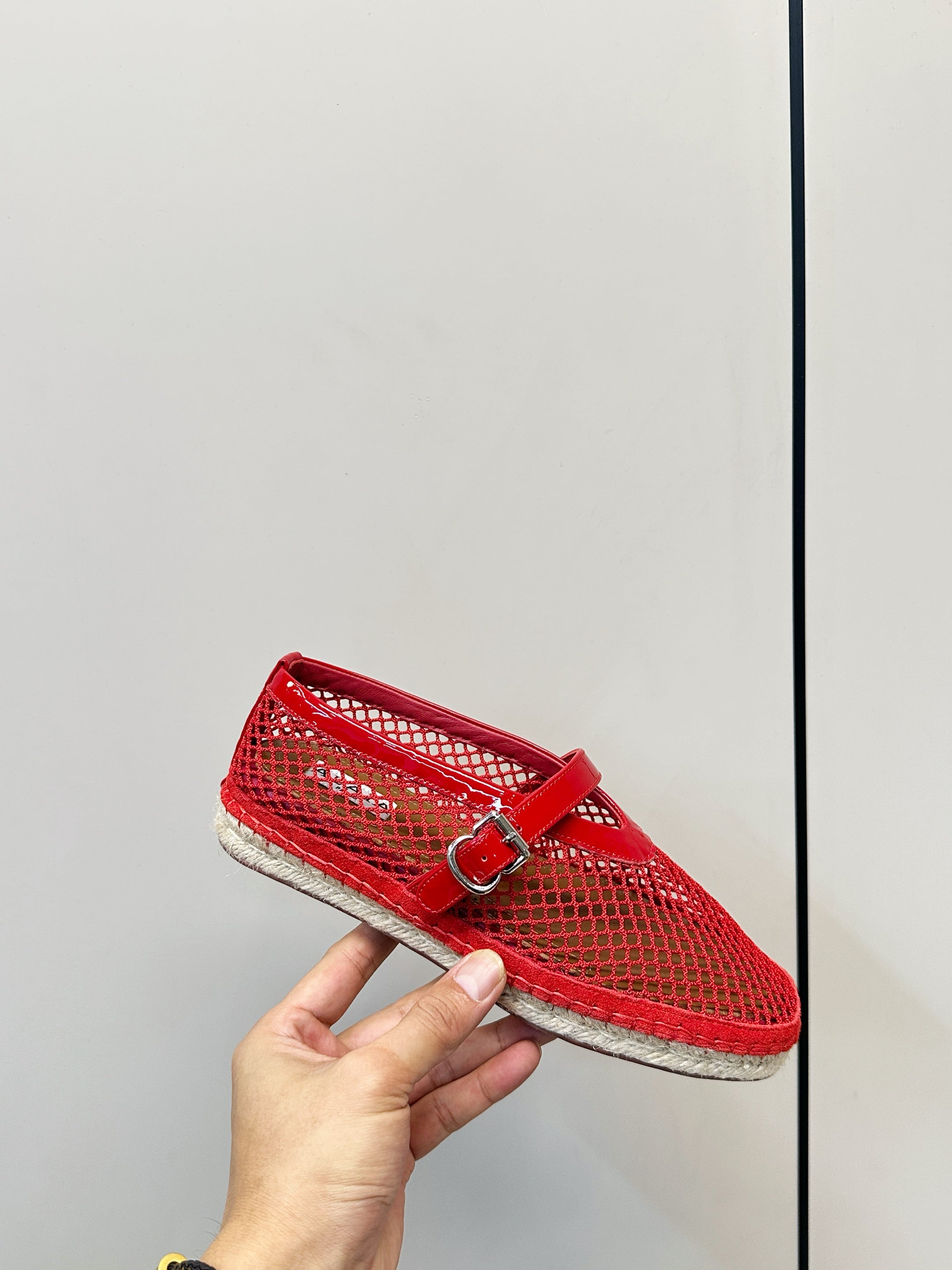 ALAIA 26S ESPADRILLES IN RED SOFT PATENT LEATHER AND MESH