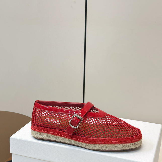 ALAIA 26S ESPADRILLES IN RED SOFT PATENT LEATHER AND MESH