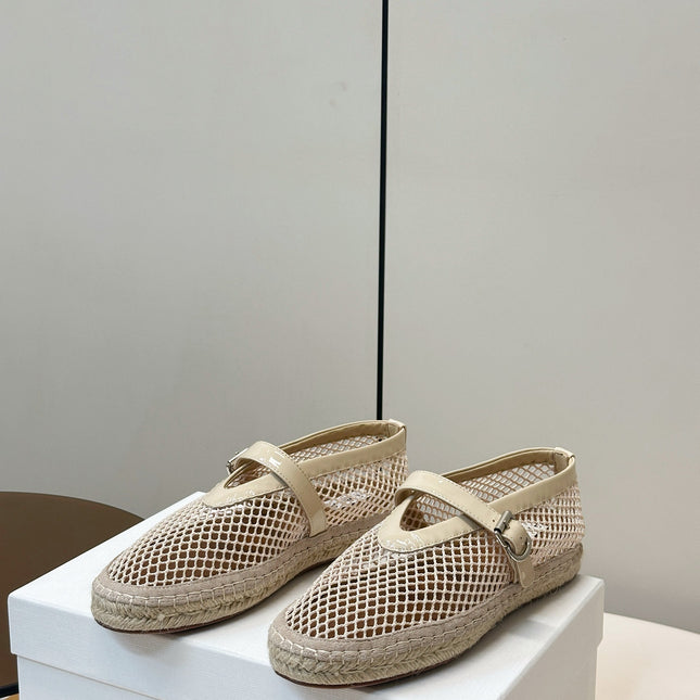 ALAIA 26S MESH ESPADRILLES IN BEIGE SOFT PATENT LEATHER