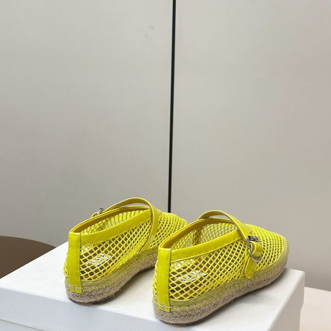 ALAIA 26S ESPADRILLES IN NEON YELLOW SOFT PATENT LEATHER AND MESH
