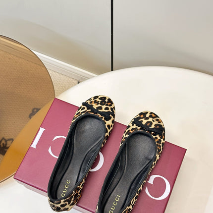 GUCCI 26S ROUND TOE BALLET FLATS IN LEOPARD PRINT CALF HAIR