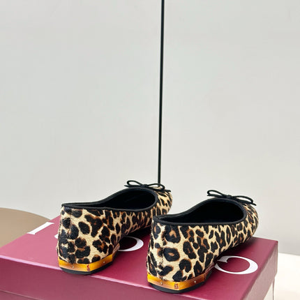 GUCCI 26S ROUND TOE BALLET FLATS IN LEOPARD PRINT CALF HAIR
