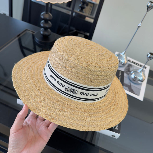 MIUMIU FLAT-BRIM STRAW HAT STYLE 16