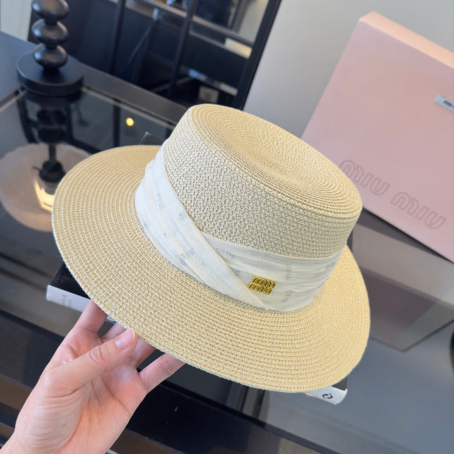 MIUMIU FLAT-BRIM STRAW HAT STYLE 8
