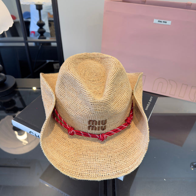 MIUMIU 26S RAFFIA COWBOY HAT 340569