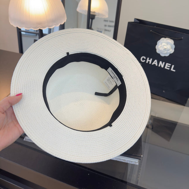CHANEL 26S FLAT-BRIM STRAW HAT 338059