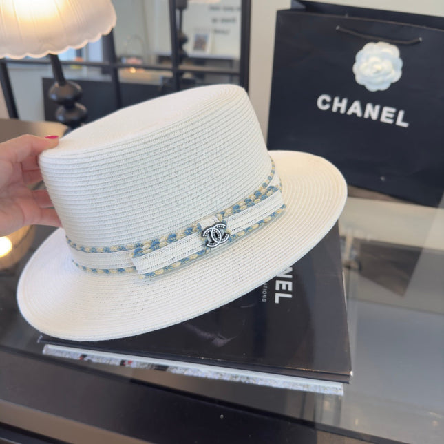CHANEL 26S FLAT-BRIM STRAW HAT 338059