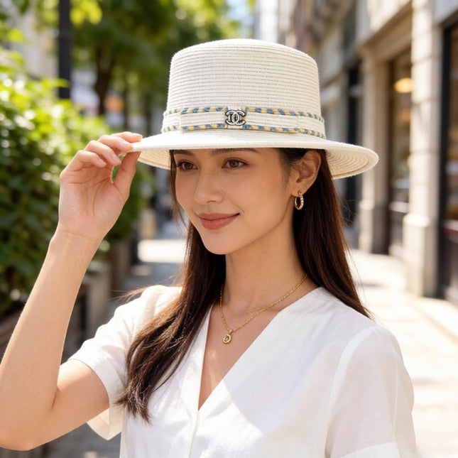 CHANEL 26S FLAT-BRIM STRAW HAT 338059