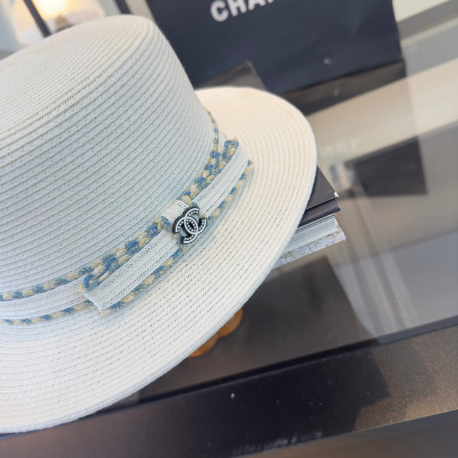 CHANEL 26S FLAT-BRIM STRAW HAT 338059