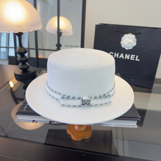 CHANEL 26S FLAT-BRIM STRAW HAT 338059