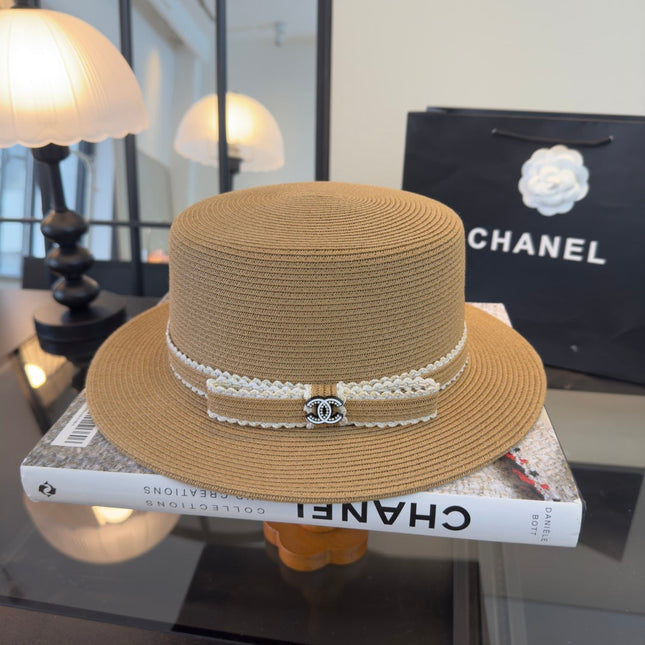 CHANEL 26S FLAT-BRIM STRAW HAT 338060