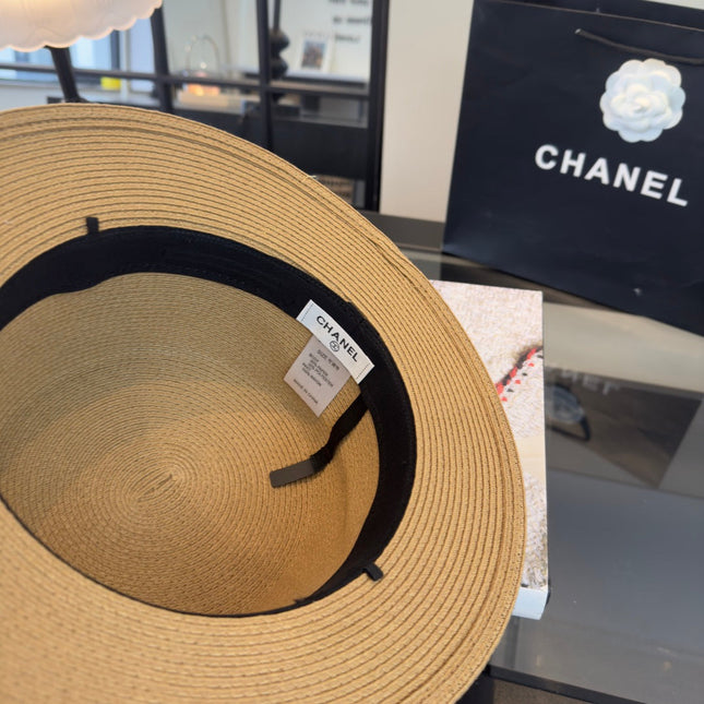CHANEL 26S FLAT-BRIM STRAW HAT 338060