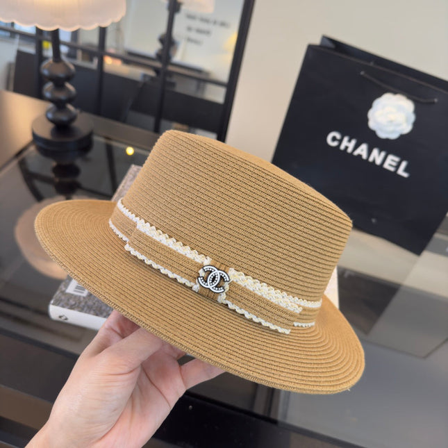 CHANEL 26S FLAT-BRIM STRAW HAT 338060