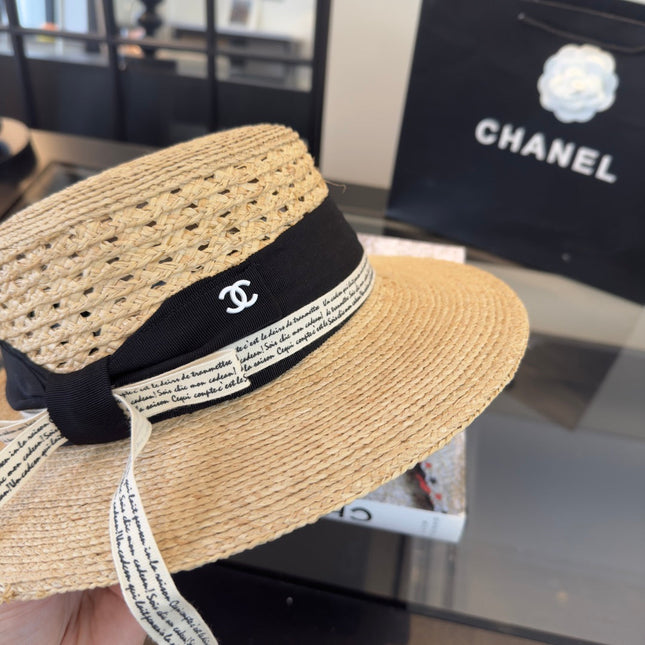 CHANEL 26S FLAT-BRIM STRAW HAT 338061