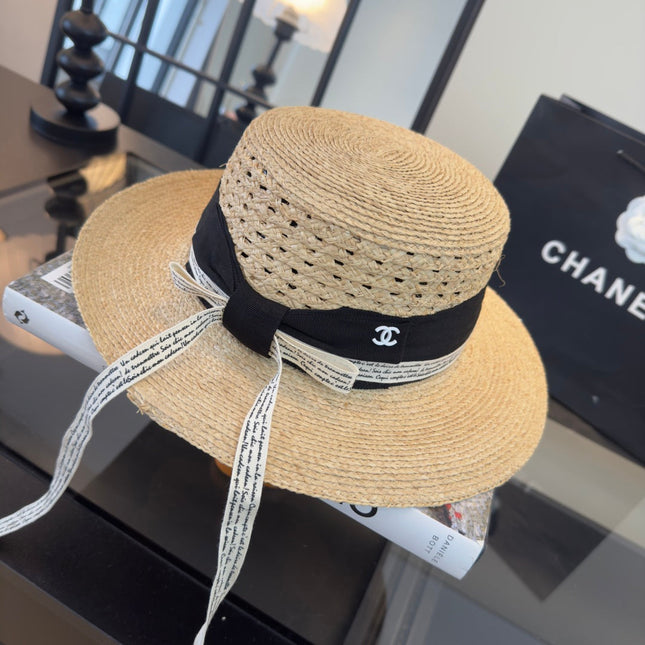 CHANEL 26S FLAT-BRIM STRAW HAT 338061