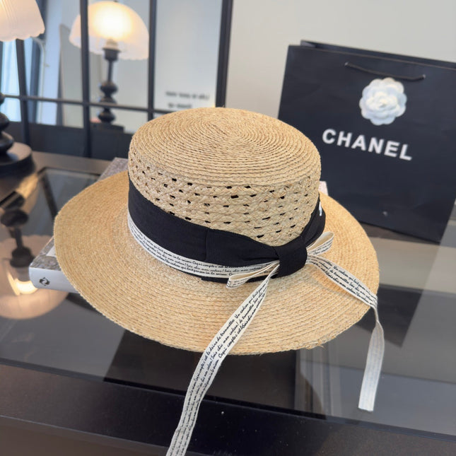 CHANEL 26S FLAT-BRIM STRAW HAT 338061