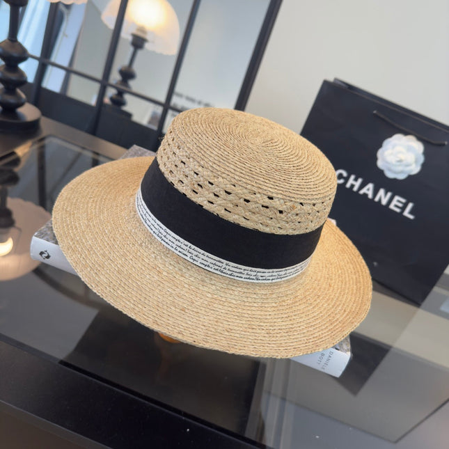 CHANEL 26S FLAT-BRIM STRAW HAT 338061
