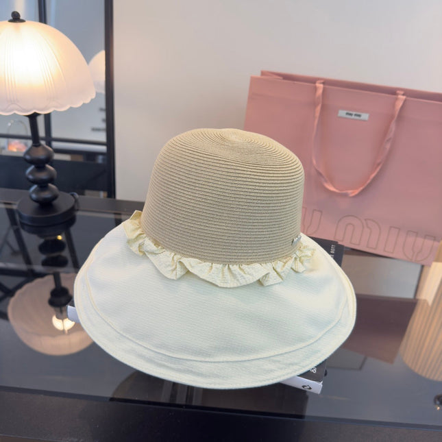 MIUMIU 26S STRAW HAT WITH RUFFLED FABRIC BRIM 340410