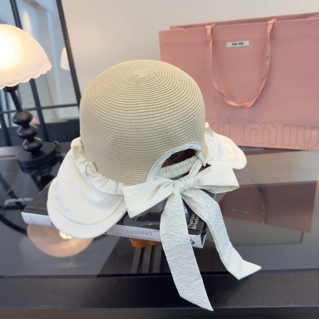 MIUMIU 26S STRAW HAT WITH RUFFLED FABRIC BRIM 340412