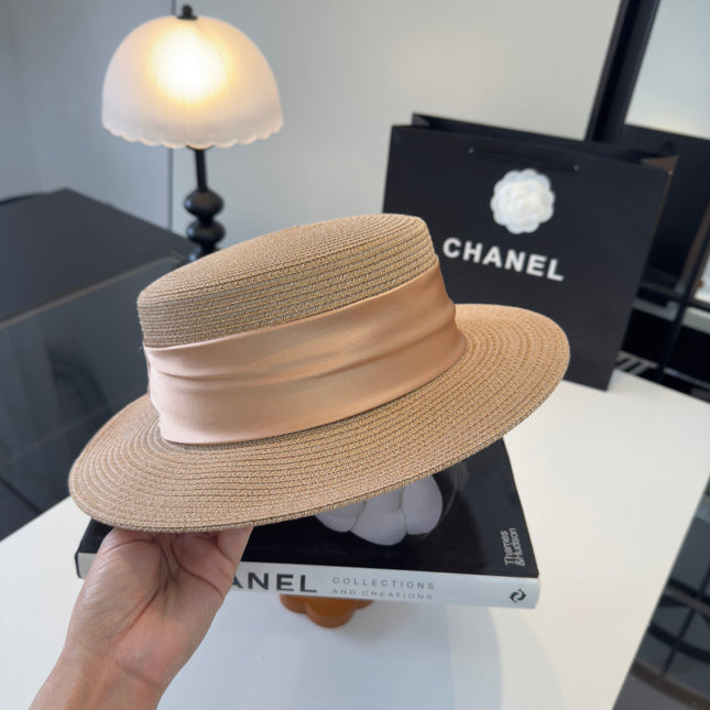 CHANEL 26S RIBBON-EMBELLISHED STRAW BOATER HAT 335892