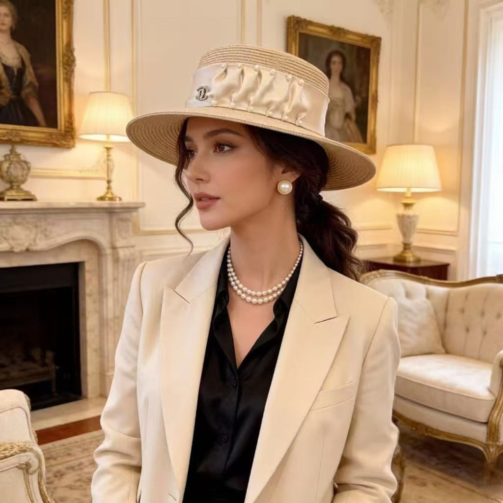 CHANEL 26S RIBBON-EMBELLISHED STRAW BOATER HAT 335893