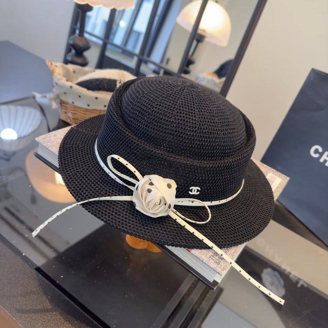 CHANEL 26S BOATER HAT WITH WHITE BOW 338035