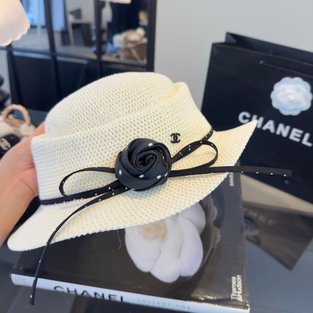 CHANEL 26S BOATER HAT WITH BLACK BOW 338036