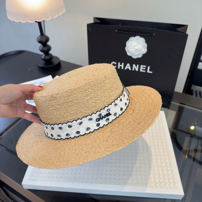 CHANEL 26S FLAT-BRIM STRAW HAT 338047