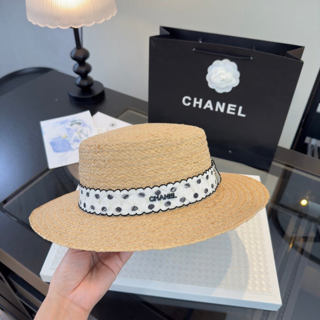 CHANEL 26S FLAT-BRIM STRAW HAT 338047