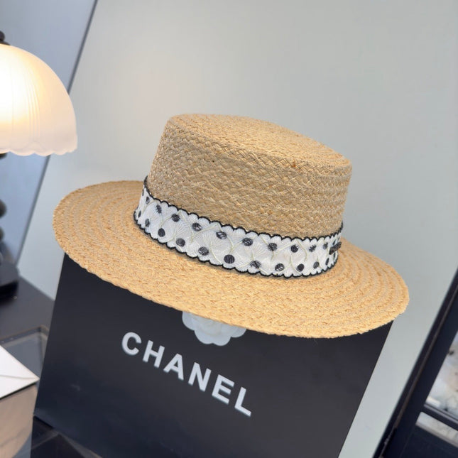 CHANEL 26S FLAT-BRIM STRAW HAT 338047