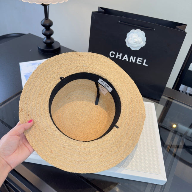 CHANEL 26S FLAT-BRIM STRAW HAT 338047