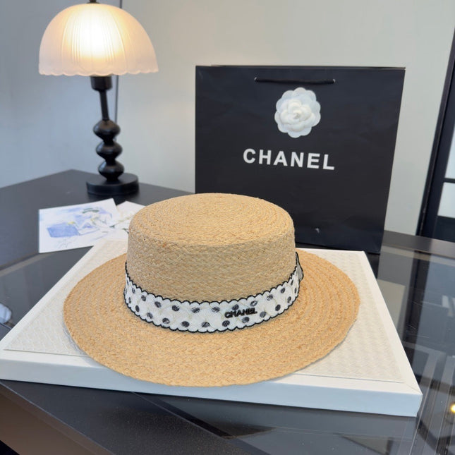 CHANEL 26S FLAT-BRIM STRAW HAT 338047