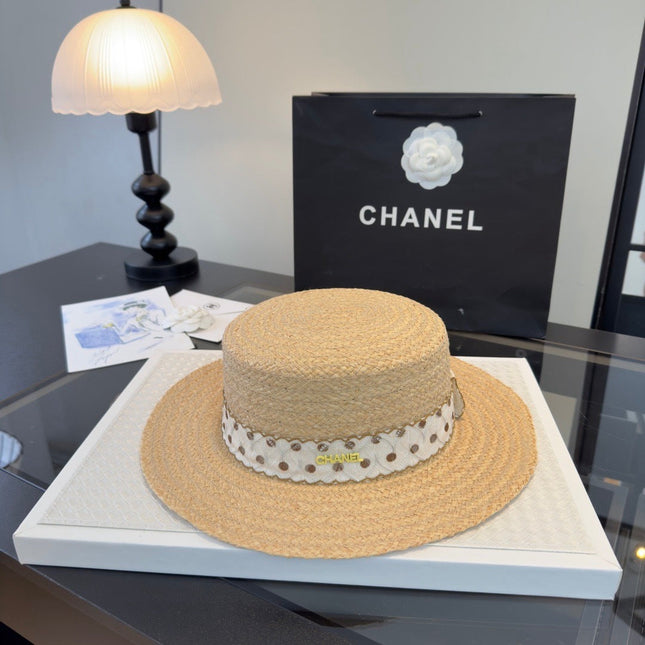 CHANEL 26S FLAT-BRIM STRAW HAT 338048