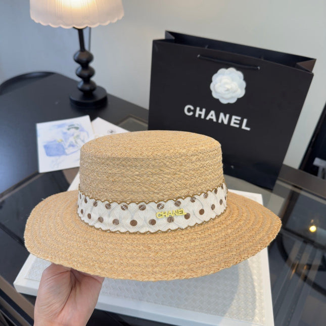 CHANEL 26S FLAT-BRIM STRAW HAT 338048