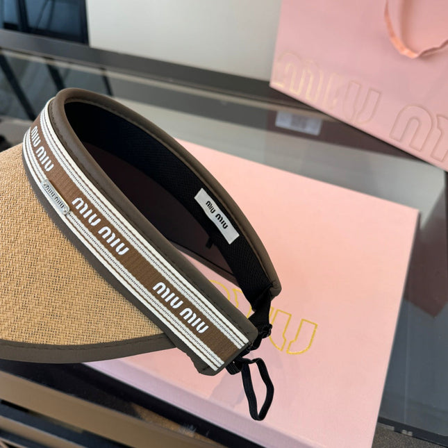 MIUMIU 26S LOGO-BAND STRAW VISOR 342365