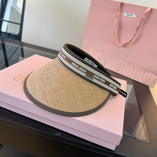 MIUMIU 26S LOGO-BAND STRAW VISOR 342365