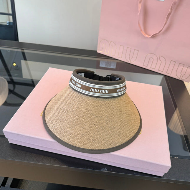 MIUMIU 26S LOGO-BAND STRAW VISOR 342365