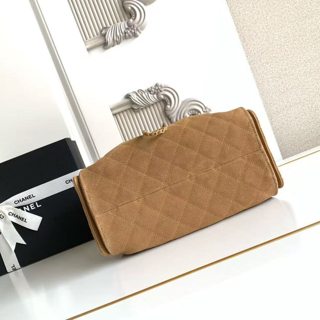 CHANEL 25S HOBO BAG 30 IN BROWN SUEDE WITH GOLD HARDWARE