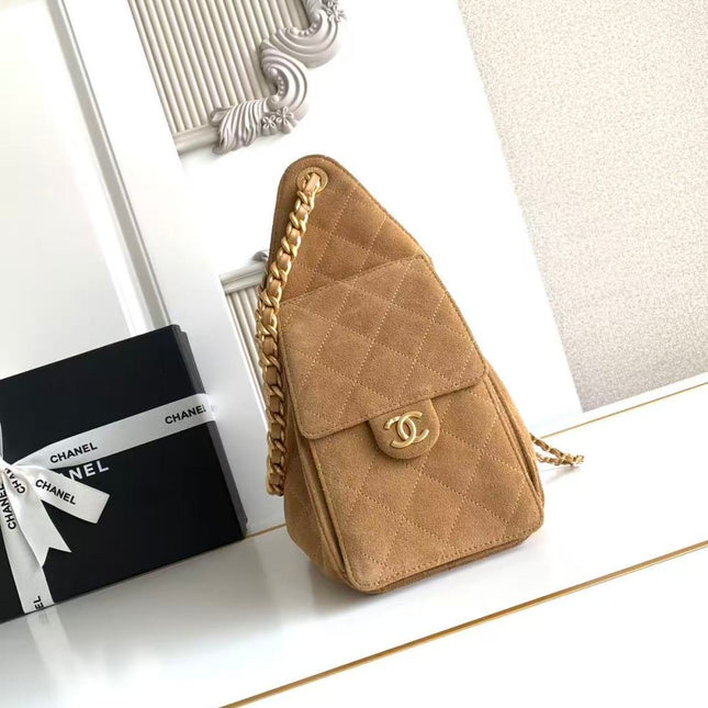 CHANEL 25S HOBO BAG 30 IN BROWN SUEDE WITH GOLD HARDWARE