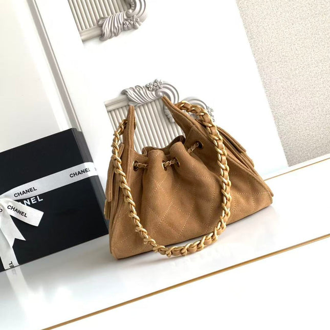 CHANEL 25S HOBO BAG 22 IN BROWN SUEDE WITH GOLD HARDWARE