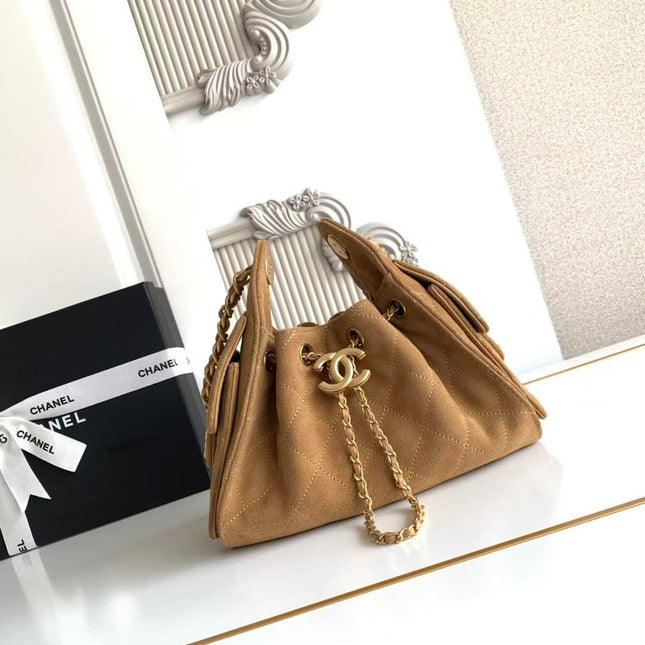 CHANEL 25S HOBO BAG 22 IN BROWN SUEDE WITH GOLD HARDWARE